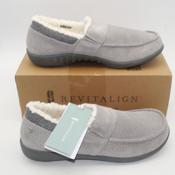 NEW Revitalign Men\'s 8 Fiesta Orthotic Slippers Grey Indoor/ Outdoor Suede